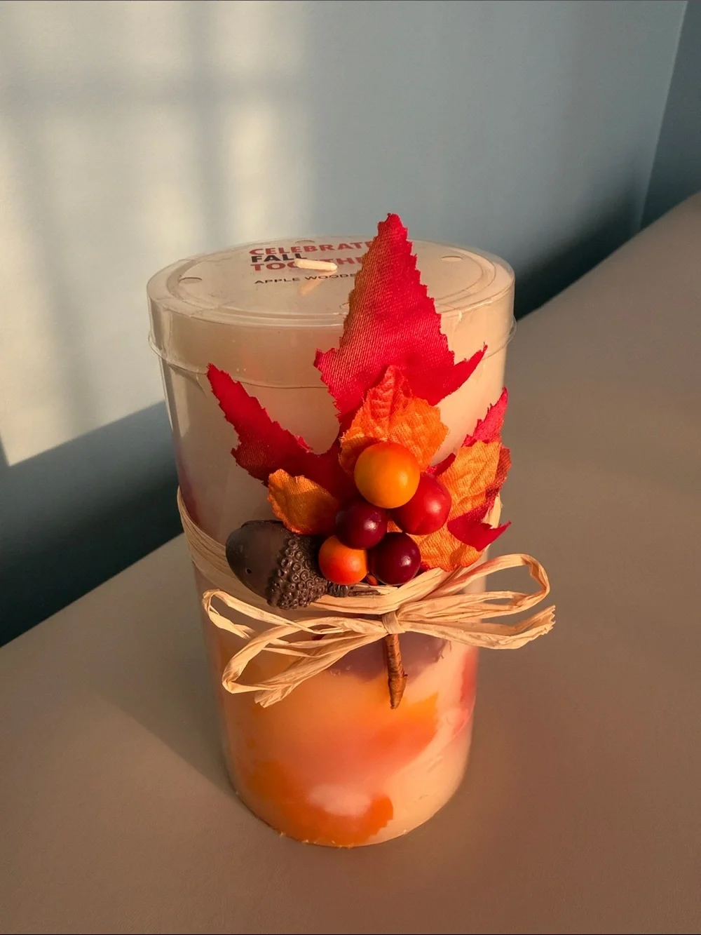 Kohl's Autumn Decorative Candle with Red and Orange Accents 19.4 oz